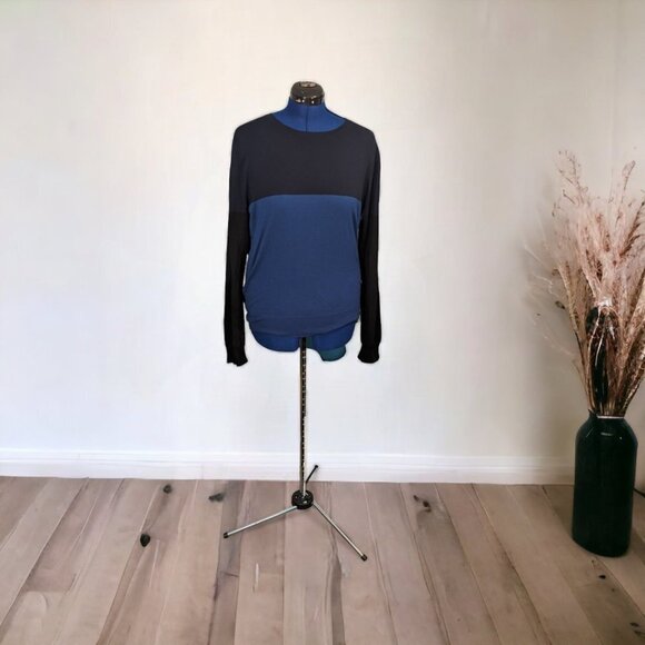 ATM Anthony Thomas Melillo Merino Wool Color Blue & Black Block Crew Sweater L - Picture 2 of 15